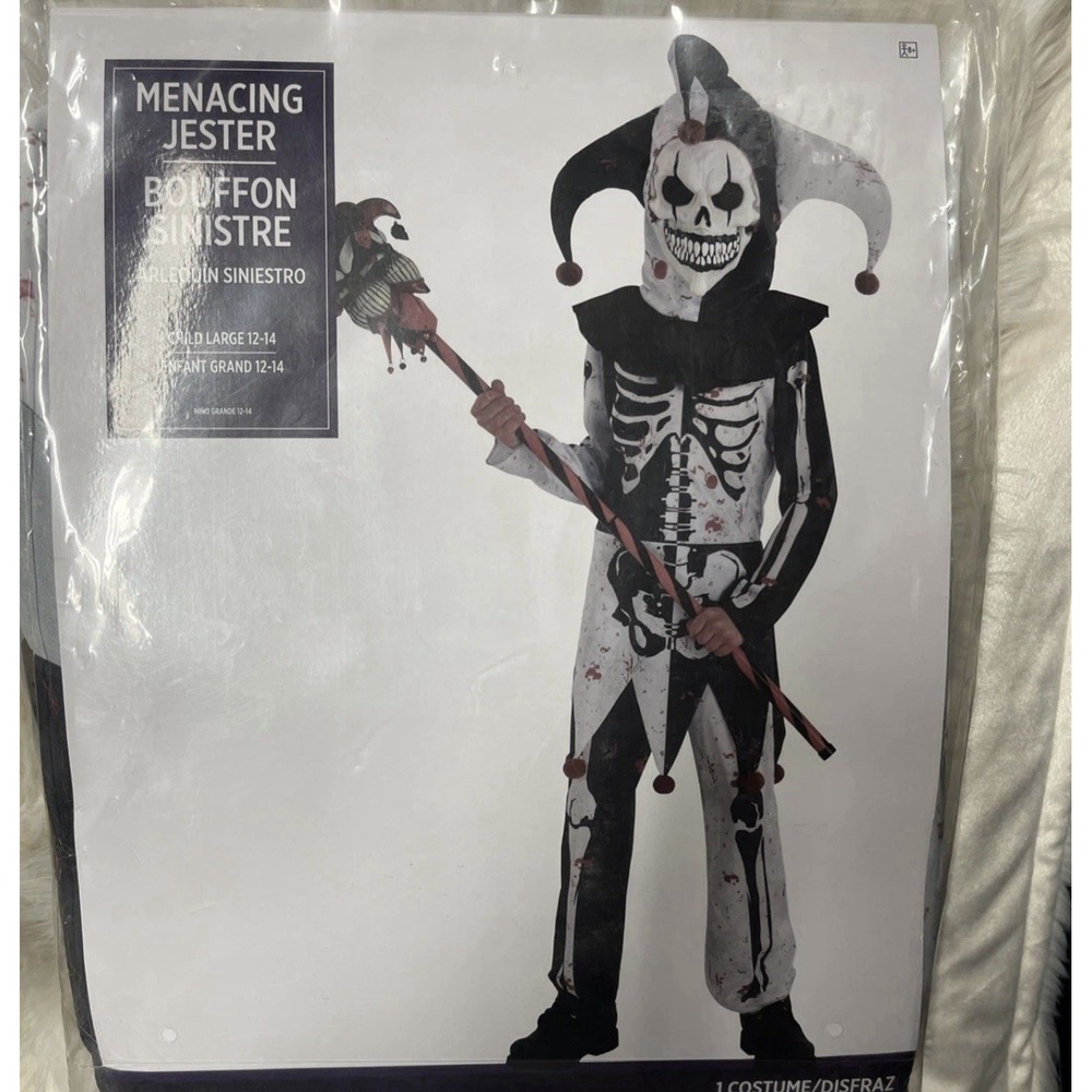 MENACING JESTER Halloween Costume 3 Piece Set Unisex Child Size L 12-14